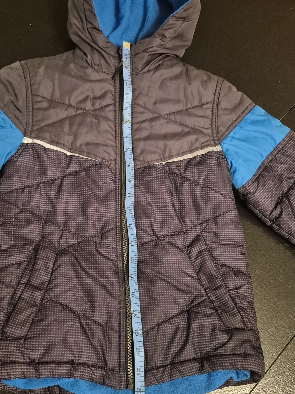 Boys Puffer Jacket Hooded Sz S (7) Fleece Lining Pacific Trail Black & Blue